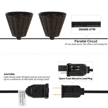 Payton 10-Light Indoor/Outdoor 10 ft. Classic Cottage Incandescent G40 Faux-Rattan Shaded String Lights